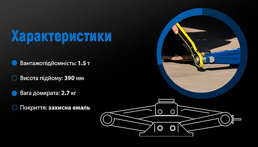 Домкрат гвинтовий ромбовидний Vitol з тріскачкою 1.5т 104-390 мм 2.7 кг (DB-T10105B) - фото 8
