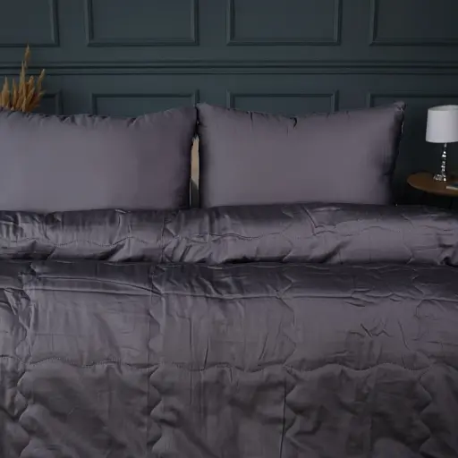 Літній постільний комплект MirSon Line Satin Premium Iron grey Ecosilk Односпальний (2200010974683) - фото 2