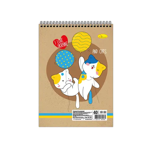 Блокнот "I love Ukraine and cats" А6 АП-1907-9, 40 аркушів, пружина зверху