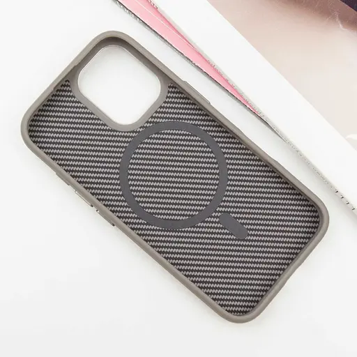 Чехол Epik TPU+PC Carbon with MagSafe для Apple iPhone 16, 6.1 Grey - фото 3