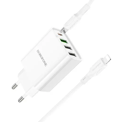 Зарядное устройство блок на 4 порта Borofone BA79A 3*USB-A + 1*USB-C белое - фото 4