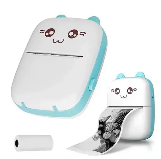Принтер детский A-plus аккумуляторный Mini printer Cat Ears 8499 Bluetooth Голубой - фото 2