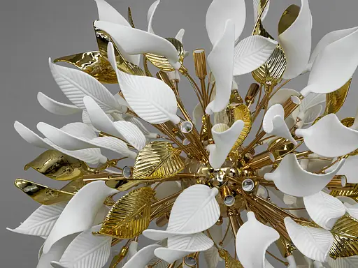 Впечатляющая подвесная люстра с фарфоровыми элементами, 40 ламп, золото. - фото 4