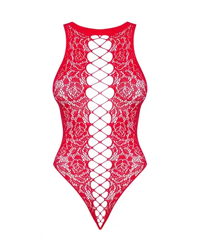 Ажурний бодістокінг із ефектом шнурівки Obsessive B120 teddy red S/M/L One size - фото 5