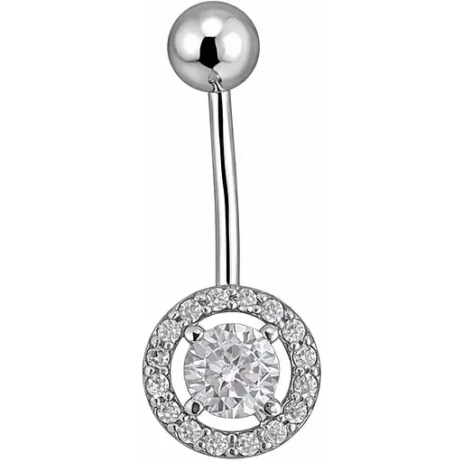 Серебряная серьга для пирсинга пупка з фианитами. 7032.1С - фото 1