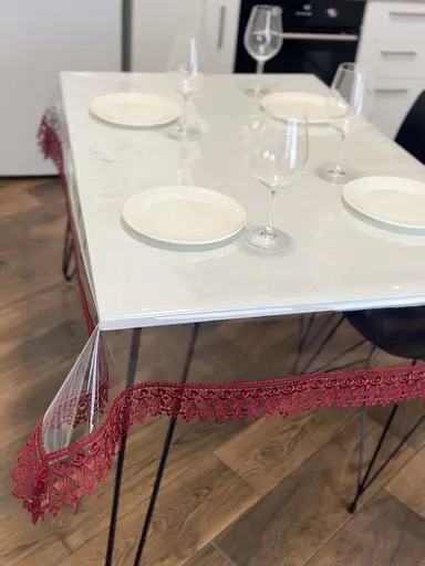 Силіконова скатертина з бордовим мереживом 7 см 350х100 см - фото 3