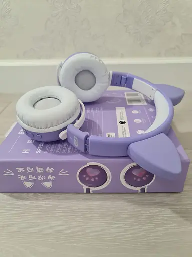 Беспроводные детские наушники CAT ВК-1 с кошачьими ушками и LED подсветкой, подарочные светло-фиолетовые - фото 9