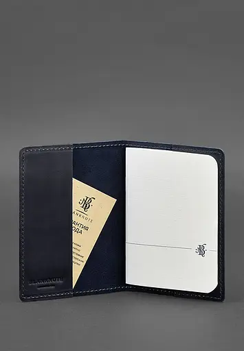 Кожаная обложка для паспорта и военного билета 1.3 синяя Crazy Horse - фото 3