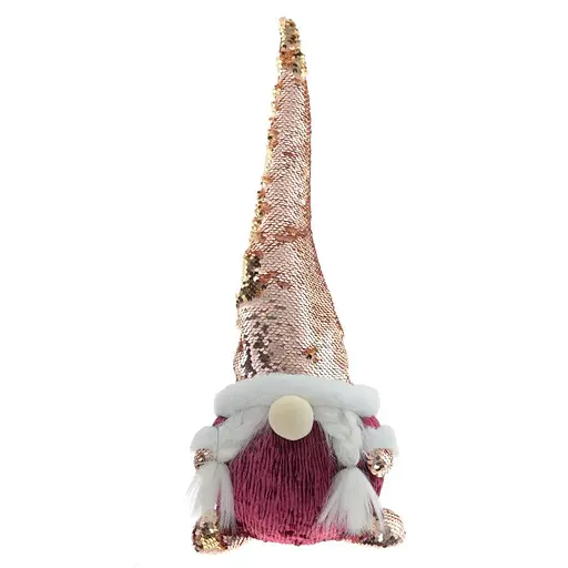 Мягкая новогодняя игрушка BonaDi Гном девочка 50 см Фигурка декоративная Пурпурная - фото 1