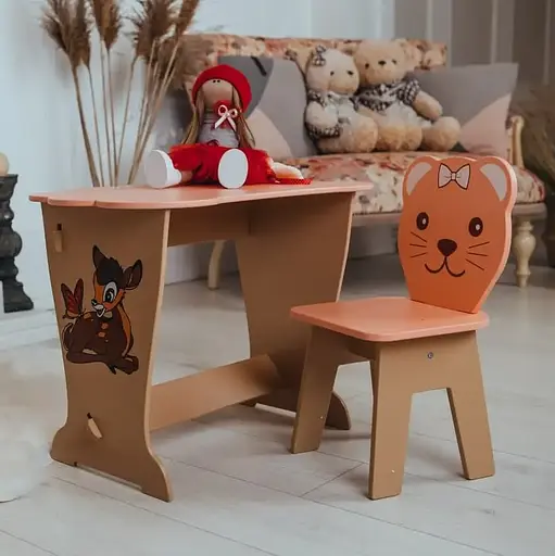 Дитячий письмовий столик та стільчик кришка Хмарка (Персиковий) Олень - фото 2