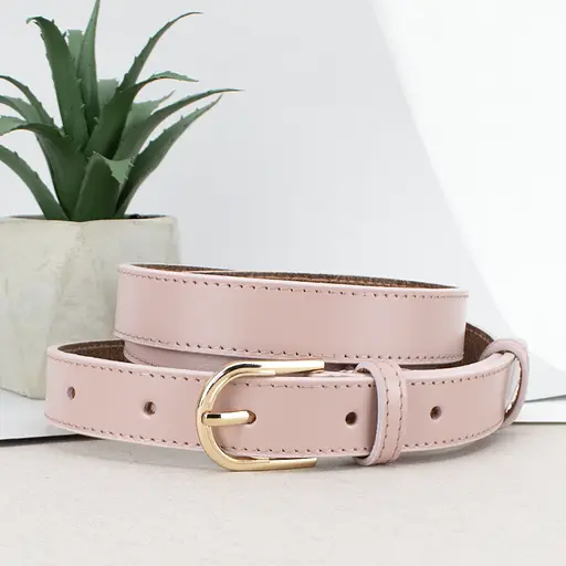 Ремень женский кожаный розовый PS-2577 (125 см) под брюки - фото 1