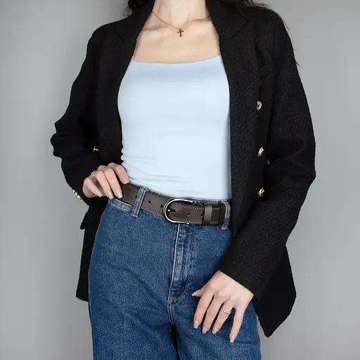 Ремень женский кожаный под джинсы SF-3554 темно-коричневый  прошитый (130 см) - фото 2