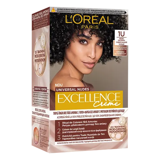 Стойкая крем-краска для волос L'Oreal Paris Excellence Crème Universal Nudes 1U Универсальный черный 192 мл
