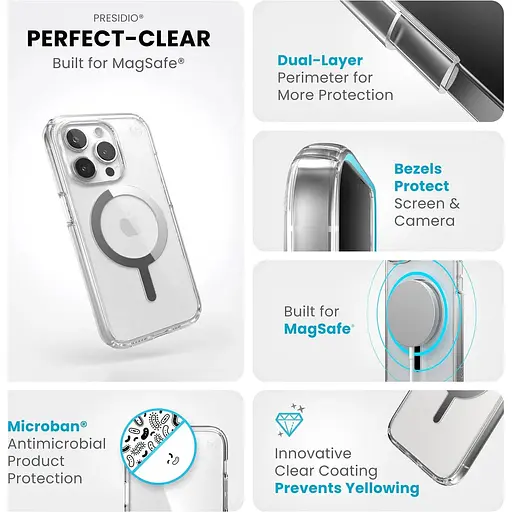 Чохол прозорий протиударний Speck Presidio Clear Case MagSafe для Apple Iphone 15 Pro (6.1") 150559-3240 - фото 5