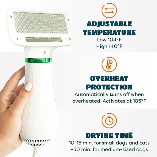 Фен-щетка для волос, 300 Вт для маленьких собак и кошек, фен для собак 2 в 1 с пуходеркой, портативный, защита от перегрева - фото 3