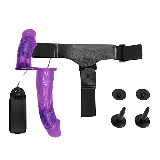 Двойной страпон с вибрацией Baile Ultra Passion Harness 17.5 см фиолетовый - фото 3