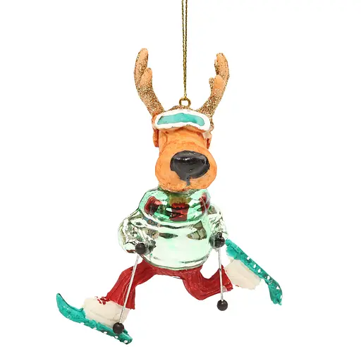 Елочное украшение "Олень-лыжник" в бирюзовом свитере, 10,5*12,2 см, YQ1409213