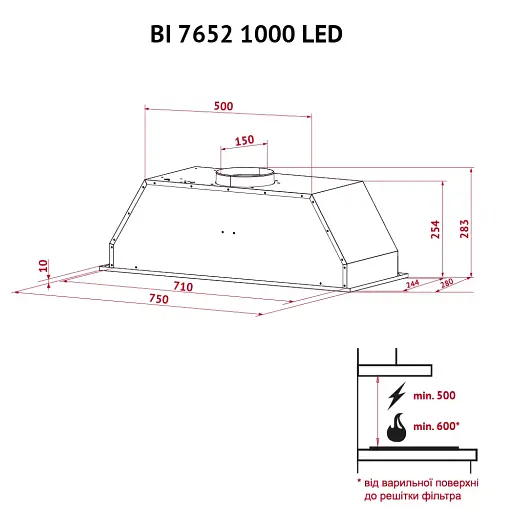 Вытяжка полновстраиваемая Perfelli BI 7652 I 1000 LED - фото 12