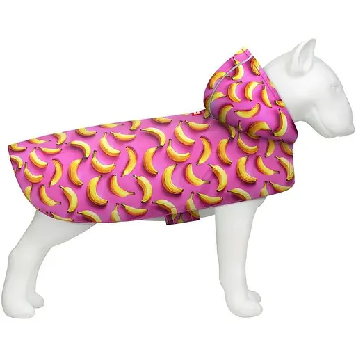 Дощовик-накидка з капюшоном для собак Waudog Clothes, малюнок "Банани на рожевому",L, А 48-52 см, B 60-70 см, С 42-52 см
