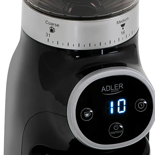 Кофемолка Adler AD 4450 Burr 300 Вт, конические металлические жернова, 31 степень помола, контейнер 300 г, таймер 25 с, черная/серебристая - фото 8