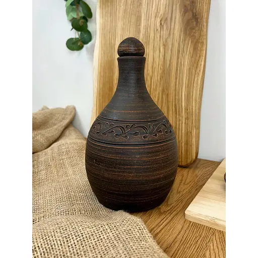 Пляшка 1 літр керамічна (глиняна) різьблена без ручки декор - фото 2