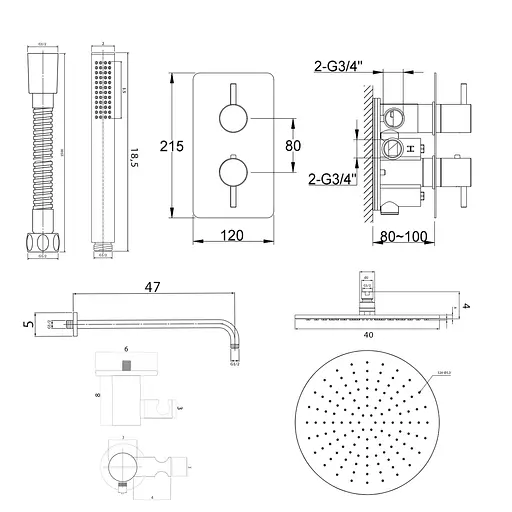Душова система Kohlman Axel 40 chrome з термостатом + BOX прихованого монтажу KPL-QW432A40, Хром - фото 2