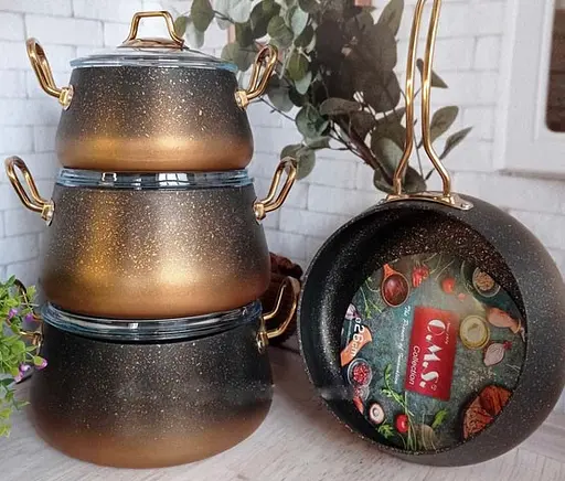 Набір каструль O.M.S. Collection 3041 з гранітно-мармуровим покриттям Мідний (Туреччина) - фото 4