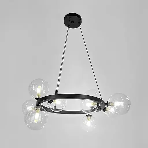Кольцевая черная люстра с 9 прозрачными плафонами Ø 60 см Line F | Ст. BM62/9 BK+CL - фото 1
