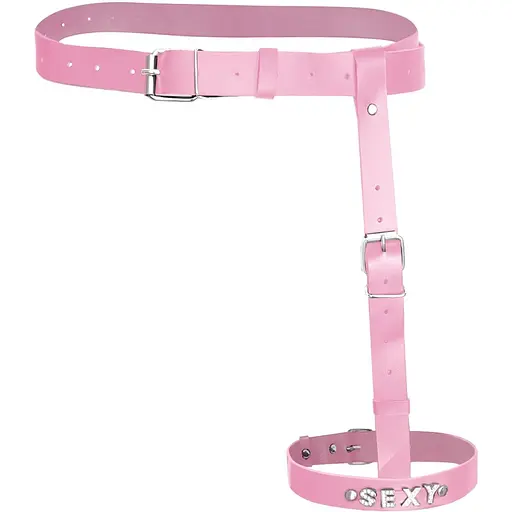 Гартер на ногу Art of Sex - Naomi з написом Sexy, натуральна шкіра, розмір XS-2XL, колір рожевий - фото 3