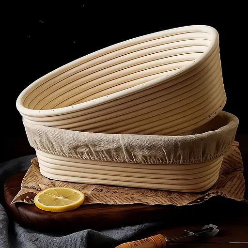 Кошик для вистоювання тіста хліба овальний з натурального ротанга з тканинним чохлом (довжина 30 см), Kitchen Master Бежевий 87928 - фото 5