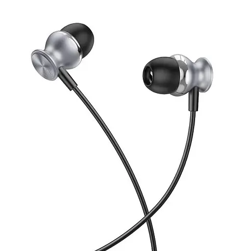 Дротові навушники Hoco M106 Fountain metal універсальні earphones with microphone, 3.5mm, 1.2m, grey - фото 3