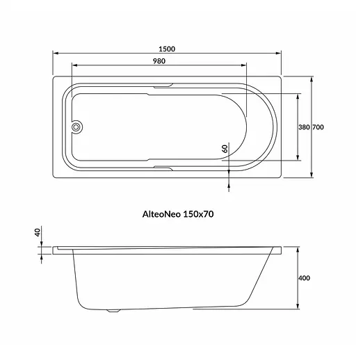Ванна акриловая Volle Altea Neo 150x70 1228.001570 Белый - фото 2