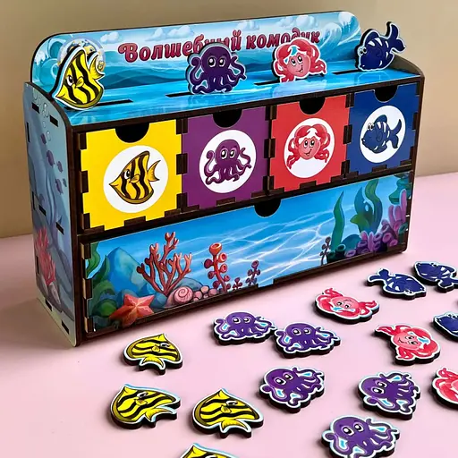 Настольная игра Ubumblebees Морские жители-1 PSD003 сортер-комодик деревянная - фото 7