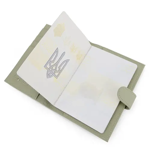 Обложка на паспорт 3459 кожаная с карманом для денег светло-зеленая - фото 7