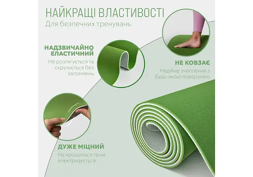 Коврик для йоги и фитнеса EasyFit TPE+TC 6 мм двухслойный + Чехол (EF-1924s-GNGY) - фото 3