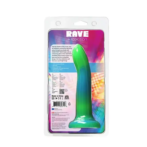 Фалоімітатор Addiction Rave 8″, що світиться в темряві, Glow in the Dark Dildo Blue Green, 20,3 см - фото 9