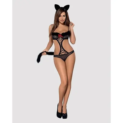 Еротичний костюм гепарду Obsessive Gepardina 3 pcs costume чорний S/M - фото 3