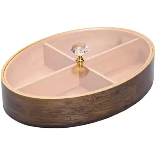 Менажниця бамбукова Yiwu HB-40-8 овальна з кришкою Бежевий - фото 1