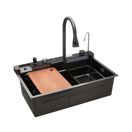 Кухонна мийка Kroner KRP Schwarze - SET7546ARTHM PVD (3.0/0.8 мм) CV033375, Чорний - фото 1