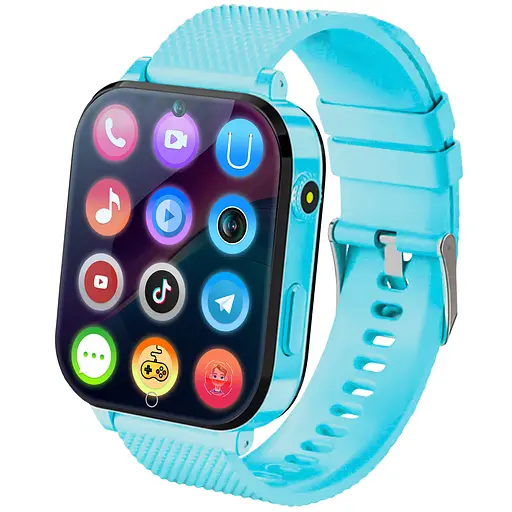 Детские GPS часы JETIX DF100 Pro Kids с виброзвонком, 4G видеозвонком и фонариком (Blue)