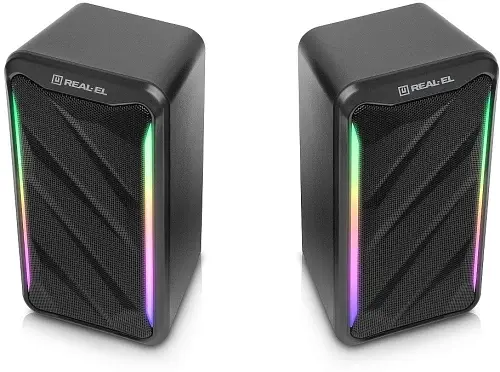Колонки 2.0 Real-El S-130 Black, 2 x 5 Вт, USB, mini - jack 3.5 мм, RGB - подсветка (EL121100018) - фото 5