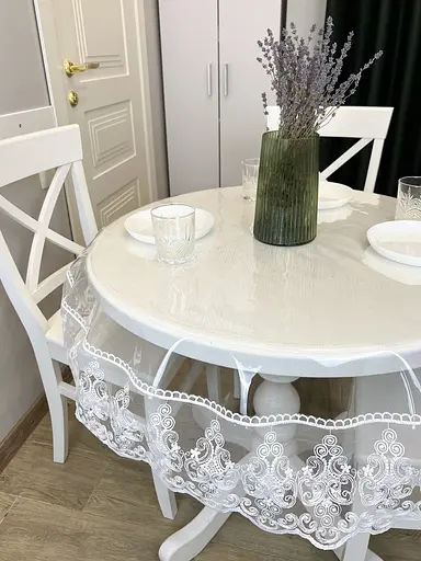 Силіконова скатертина з білим мереживом Петек 15 см 340х190 см - фото 7