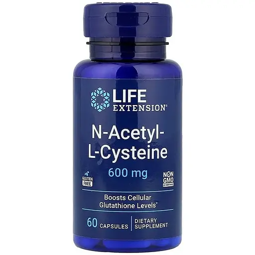 Аминокислота Life Extension N-Acetyl-L-Cysteine ​​600 mg, 60 капсул - фото 1