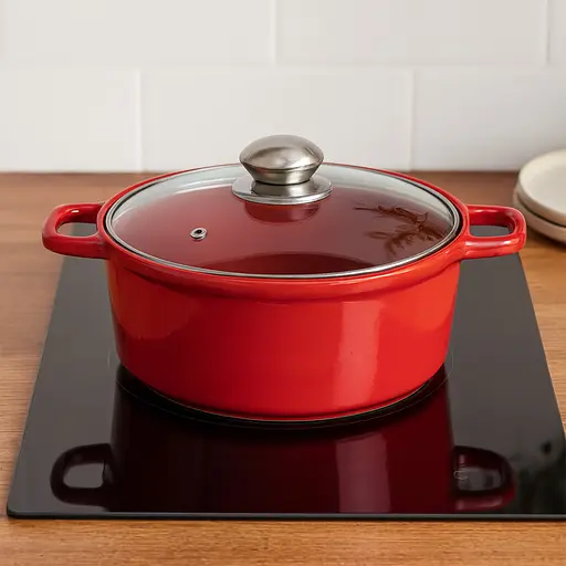 Керамическая кастрюля круглой формы с крышкой, 1.88 л, S&T Красный 87671 - фото 6