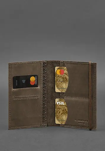 Шкіряна обкладинка для паспорта 2.0 Карбон темно-коричнева - фото 5