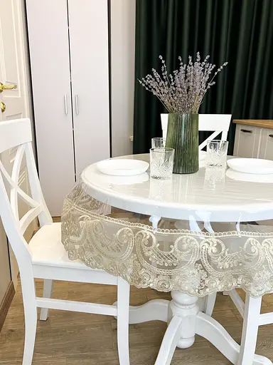 Силіконова скатертина з бежевим мереживом Арка 15 см 290х140 см - фото 3