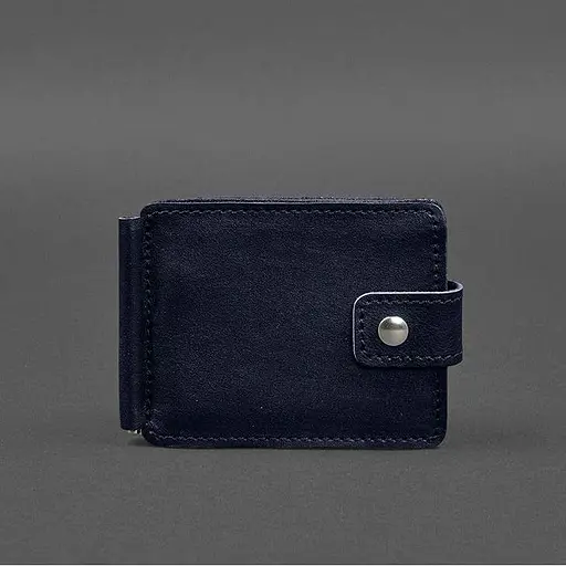 Кожаное портмоне 13.1 зажим с хлястиком синий краст - фото 10