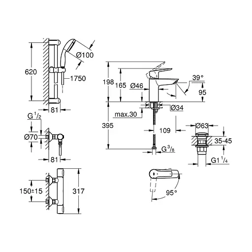 Набор смесителей 2 в 1 для ванной комнаты Grohe QuickFix Start S-Size 34841551TS Хром - фото 2