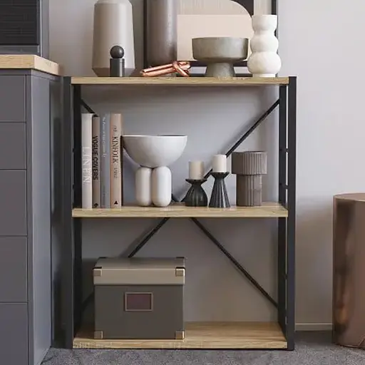 Этажерка 3/60 Ferrum-decor Серии Коннект 73x60x28 черный ДСП Дуб Сонома 16мм (FRD-104257)