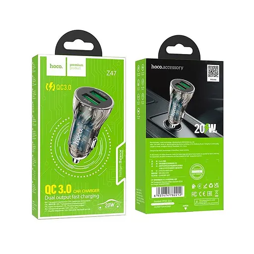 Адаптер автомобильный HOCO Transparent Discovery Edition dual port Z47 2USB, QC, 3A - фото 3